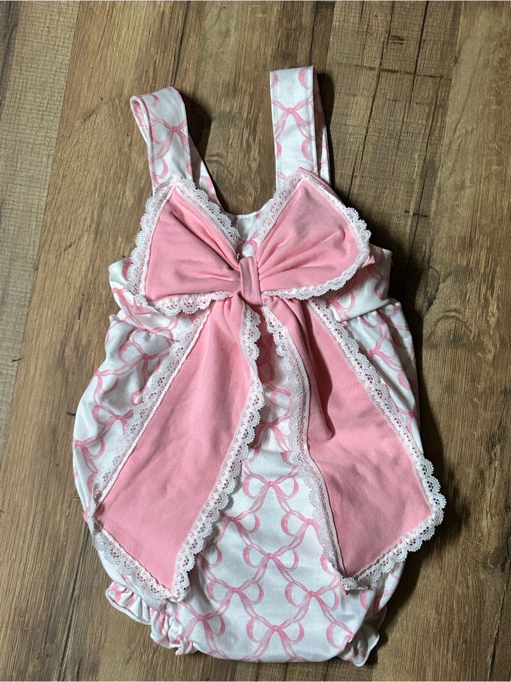 Abby & Evie Girls Pink White Bow Lace Sleeveless bubble Romper 12M
